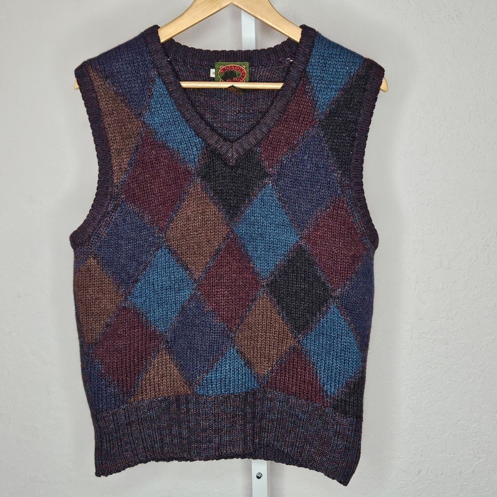 Vintage Boston Traders‎ Wool Argyle Sweater Vest Men's Grandpa Academia Med